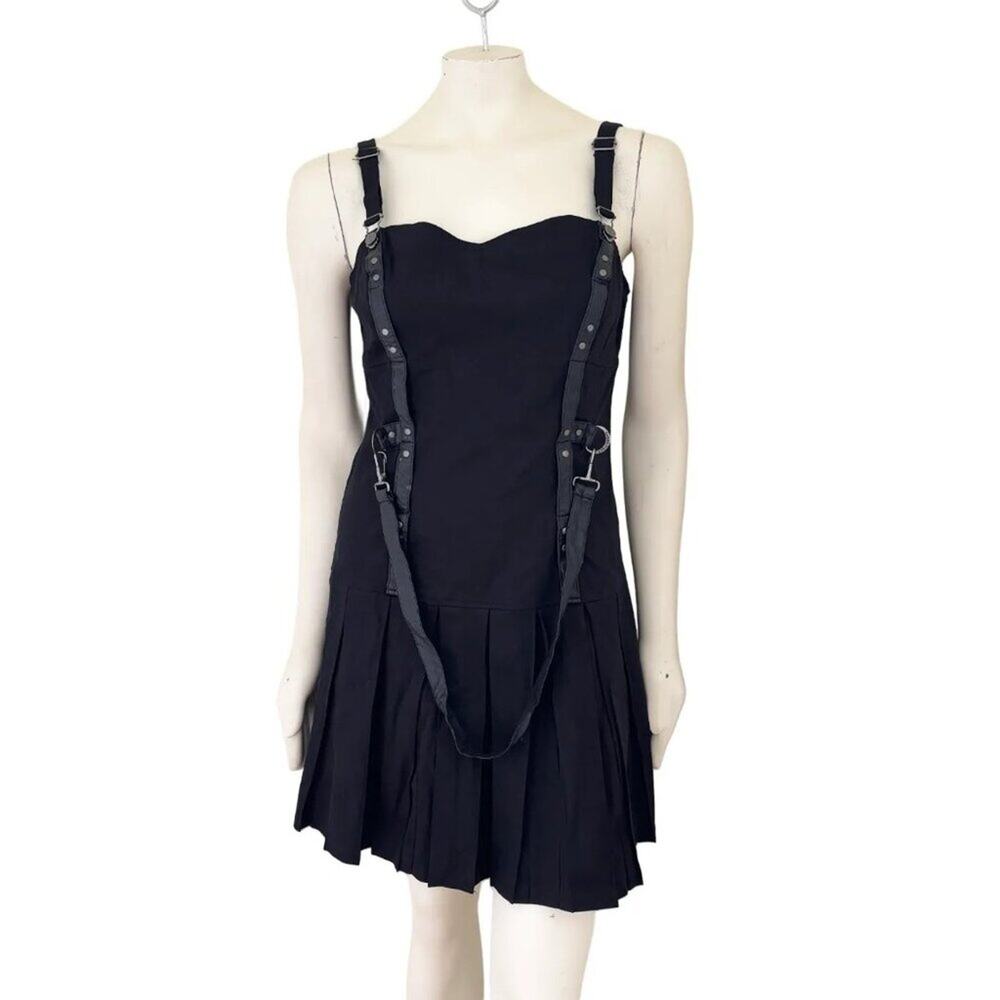 NWT ROYAL BONES by Daang Goodman Pleated Black Mini Dress  Goth Punk Emo  SZ XL